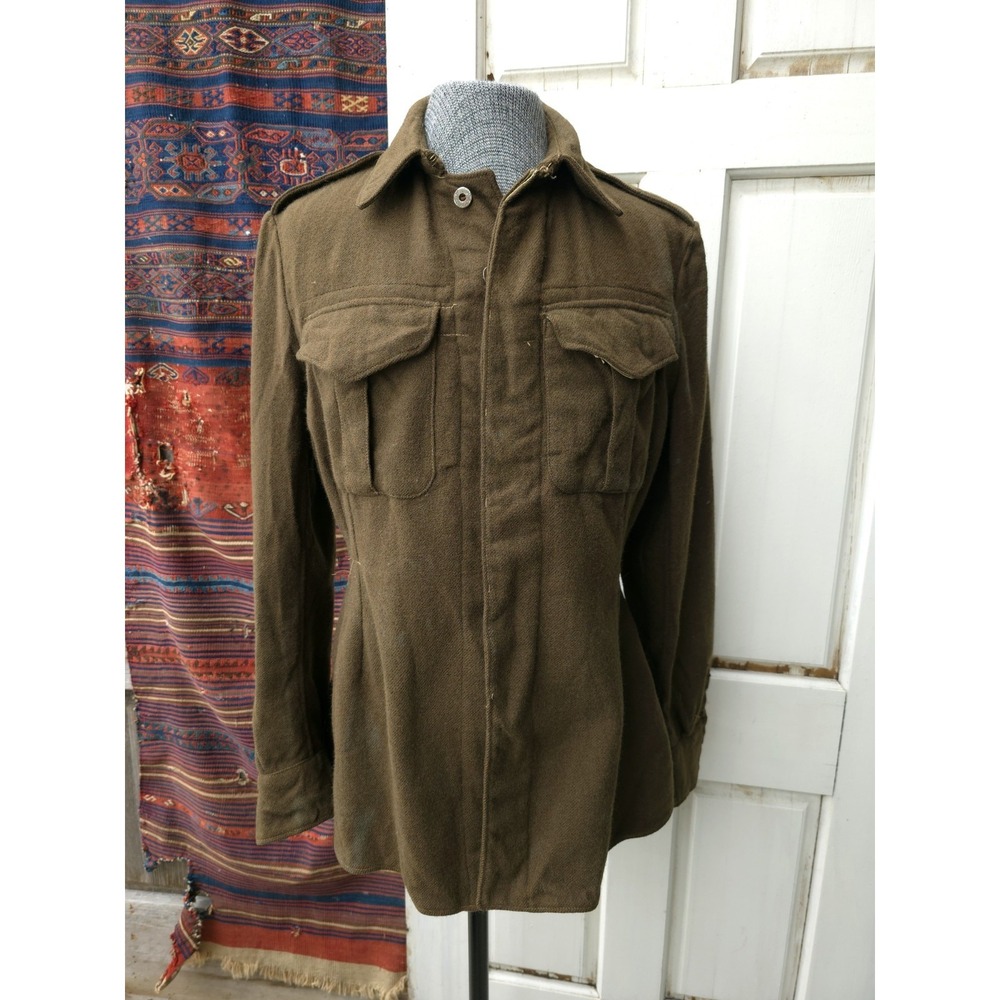 Vintage WW2 Canadian Cadet Wool Battledress Blouse Jacket Green OD 1940s M Army